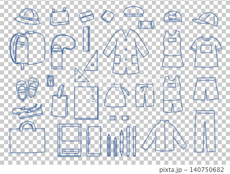 小學生學習用品套裝的線條描圖 小學生學習用品套裝的線條描圖 140750682