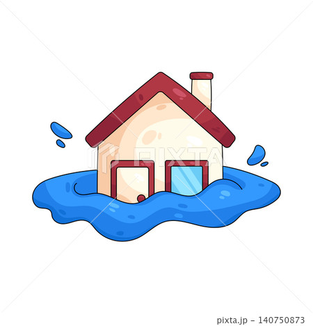 Illustration of house submerged in floodwaters 140750873