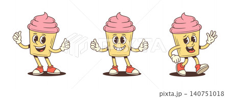 Happy Cupcake Character Set With Thumbs Up Retro Comic Cartoon Vector Illustration Happy Cupcake Character Set With Thumbs Up Retro Comic Cartoon Vector Illustration 140751018