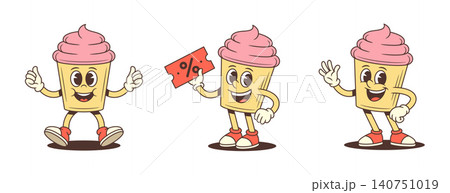Cupcake Character With Discount Coupon Retro Comic Cartoon Vector Illustration Cupcake Character With Discount Coupon Retro Comic Cartoon Vector Illustration 140751019