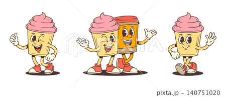 Cupcake And Coffee Friend Couple Retro Cartoon Character Vector Illustration Cupcake And Coffee Friend Couple Retro Cartoon Character Vector Illustration 140751020