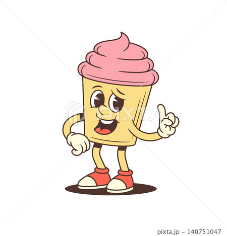 Cupcake Mascot Idea Pointing Up Retro Cartoon Character Vector Illustration 140751047