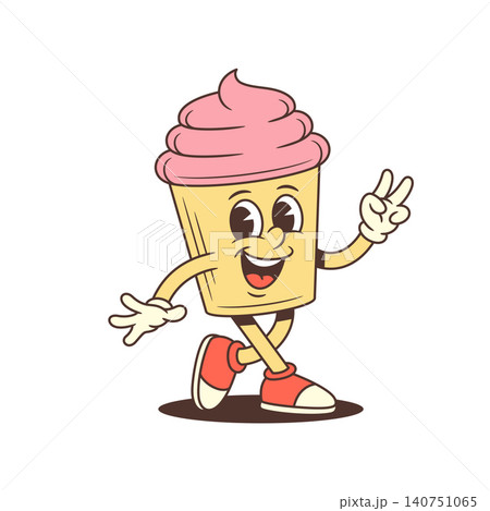 Happy Cupcake Mascot With Peace Sign Retro Cartoon Character Vector Illustration Happy Cupcake Mascot With Peace Sign Retro Cartoon Character Vector Illustration 140751065