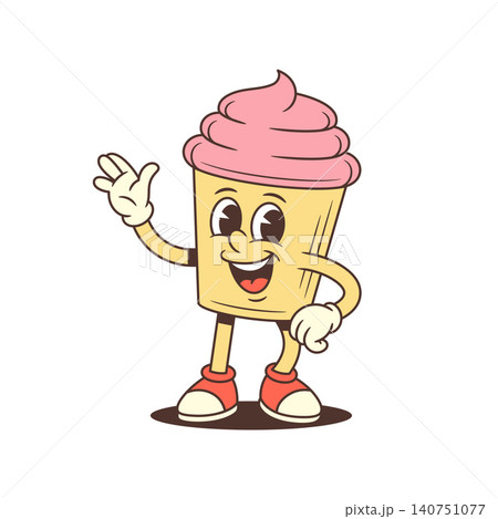 Waving Hello Cupcake Mascot Retro Cartoon Character Vector Illustration Waving Hello Cupcake Mascot Retro Cartoon Character Vector Illustration 140751077
