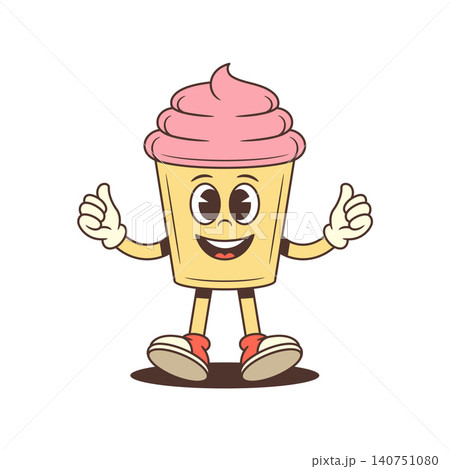 Happy Cupcake Mascot Thumbs Up Retro Cartoon Character Vector Illustration Happy Cupcake Mascot Thumbs Up Retro Cartoon Character Vector Illustration 140751080
