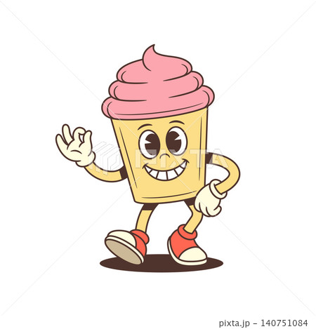 Walking Cupcake Mascot Okay Hand Sign Retro Cartoon Character Vector Illustration Walking Cupcake Mascot Okay Hand Sign Retro Cartoon Character Vector Illustration 140751084