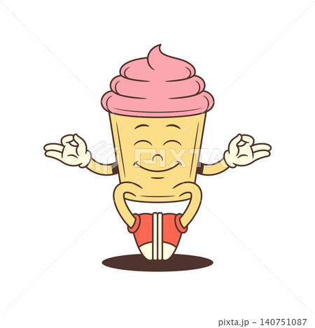 Meditating Cupcake Mascot Yoga Pose Retro Cartoon Character Vector Illustration Meditating Cupcake Mascot Yoga Pose Retro Cartoon Character Vector Illustration 140751087
