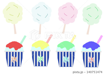 かき氷と綿菓子 お祭りの屋台フード ベクターイラストセット かき氷と綿菓子 お祭りの屋台フード ベクターイラストセット 140751474
