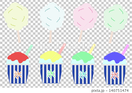 かき氷と綿菓子 お祭りの屋台フード ベクターイラストセット かき氷と綿菓子 お祭りの屋台フード ベクターイラストセット 140751474