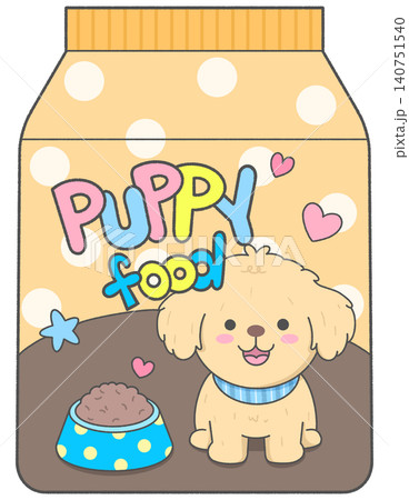 Cute Puppy Food Bag Packaging with Dog Bowl Cartoon Cute Puppy Food Bag Packaging with Dog Bowl Cartoon 140751540