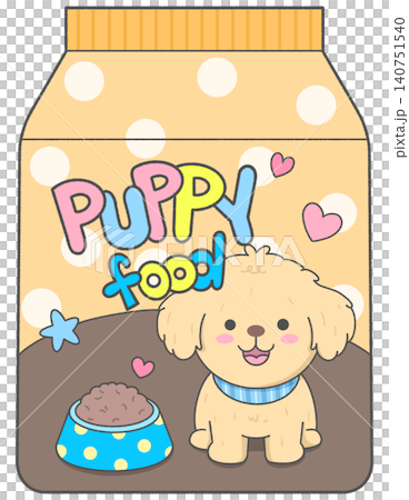 Cute Puppy Food Bag Packaging with Dog Bowl Cartoon Cute Puppy Food Bag Packaging with Dog Bowl Cartoon 140751540