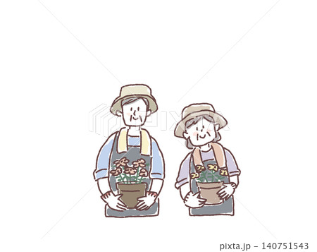 植木鉢を持つ高齢夫婦の人物イラスト 140751543