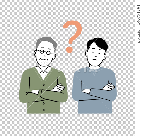 一幅簡單的插圖,描繪了一位父親和他的兒子神情憂慮,父子倆手挽著手,在家庭諮詢過程中顯得困惑不解。 一幅簡單的插圖,描繪了一位父親和他的兒子神情憂慮,父子倆手挽著手,在家庭諮詢過程中顯得困惑不解。 140751561