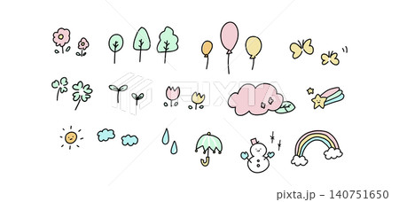 かわいい自然の手描きイラストセット 140751650