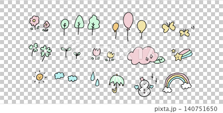 かわいい自然の手描きイラストセット 140751650