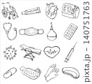 Hand drawn medical healthcare icons set of 16 doodle illustration on white background 140751763