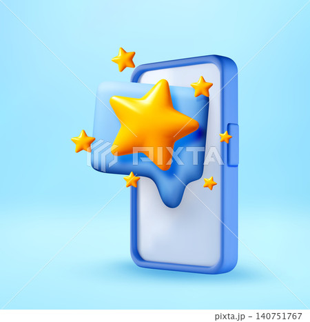 3D Smartphone with chat bubble and star rating. 3D Smartphone with chat bubble and star rating. 140751767