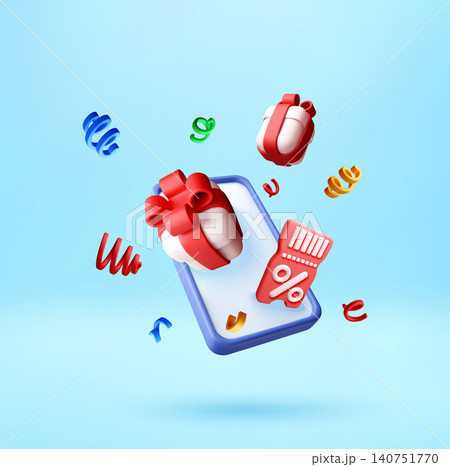 Smartphone with 3d gift box and discount coupon Smartphone with 3d gift box and discount coupon 140751770