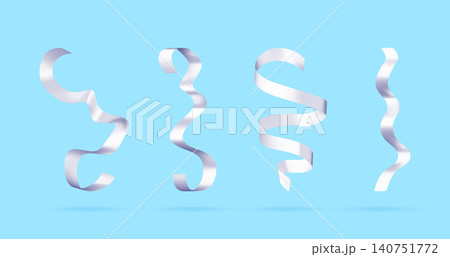 3D Set of white curling ribbons for party 3D Set of white curling ribbons for party 140751772