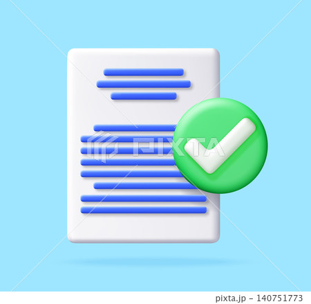 Document paper with green check mark icon 3d Document paper with green check mark icon 3d 140751773