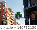 Pharmacy Cross Sign with Medical Symbol on Warm Summer Evening 140752130