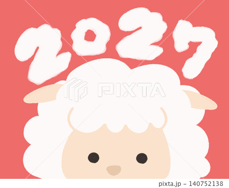 赤　2027年の干支のひつじと数字デザインイラスト　朱色 140752138