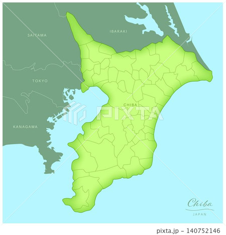 「千葉県」立体感のある日本の地図シリーズ。（隣県、市町村、英語）CHIBA, JAPAN 140752146