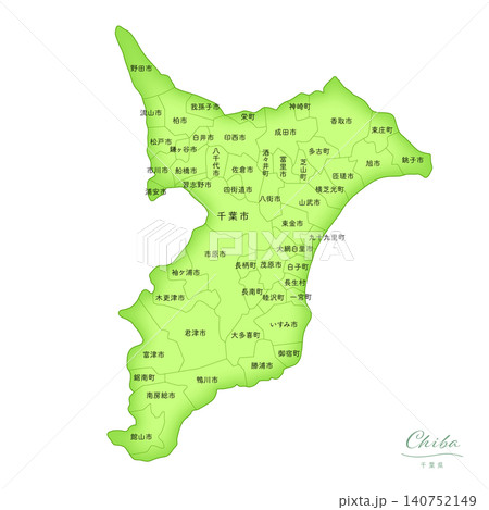「千葉県」立体感のある日本の地図シリーズ。（市町村、日本語）CHIBA, JAPAN 140752149