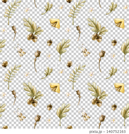 Acorns Oak leaves Poppy Boxes Butterfly Moth Seamless Pattern. Cute Watercolor summer floral forest illustration hand painted isolated on white background for nursery baby kids design prints textile Acorns Oak leaves Poppy Boxes Butterfly Moth Seamless Pattern. Cute Watercolor summer floral forest illustration hand painted isolated on white background for nursery baby kids design prints textile 140752163