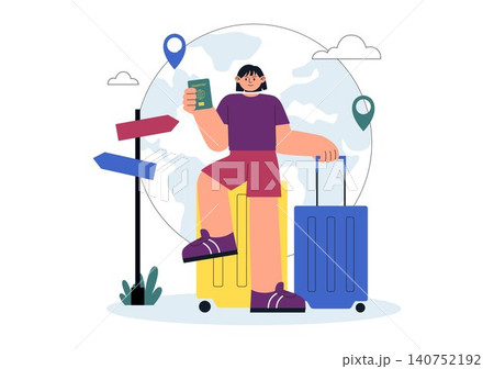 Solo Travel Vector Illustration Featuring Independent Journey, Adventure Tourism, Backpacking Experience, Travel Exploration, and Vacation Lifestyle Solo Travel Vector Illustration Featuring Independent Journey, Adventure Tourism, Backpacking Experience, Travel Exploration, and Vacation Lifestyle 140752192