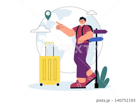 Solo Travel Vector Illustration Featuring Independent Journey, Adventure Tourism, Backpacking Experience, Travel Exploration, and Vacation Lifestyle 140752193