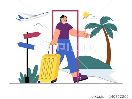 Solo Travel Vector Illustration Featuring Independent Journey, Adventure Tourism, Backpacking Experience, Travel Exploration, and Vacation Lifestyle Solo Travel Vector Illustration Featuring Independent Journey, Adventure Tourism, Backpacking Experience, Travel Exploration, and Vacation Lifestyle 140752203