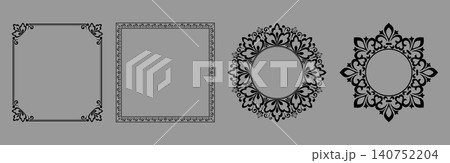 Set of decorative frames Elegant vector element for design in Eastern style, place for text. Floral black and gray frames. Lace illustration for invitations and greeting cards 140752204