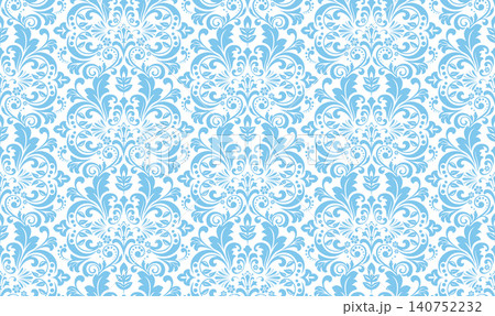 Floral pattern. Seamless vector background. Vintage wallpaper in the Baroque style. White and blue ornament for fabric, wallpaper, packaging. Ornate Damask flower illustration Floral pattern. Seamless vector background. Vintage wallpaper in the Baroque style. White and blue ornament for fabric, wallpaper, packaging. Ornate Damask flower illustration 140752232