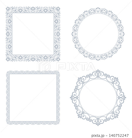 Set of decorative frames Elegant vector element for design in Eastern style, place for text. Floral gray and white frames. Lace illustration for invitations and greeting cards 140752247