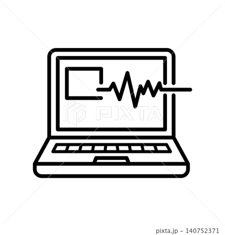 Laptop computer screen displaying audio waveform for music production and editing. 140752371
