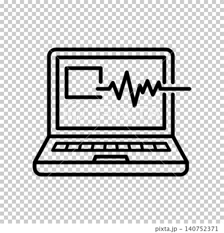 Laptop computer screen displaying audio waveform for music production and editing. Laptop computer screen displaying audio waveform for music production and editing. 140752371
