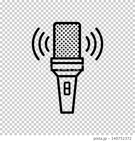 Digital studio microphone line icon with sound wave symbols for live broadcasting. Digital studio microphone line icon with sound wave symbols for live broadcasting. 140752372