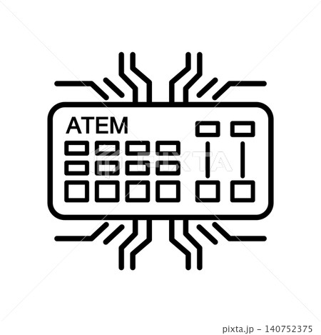 Television studio video production switcher and audio mixer control panel line icon. 140752375