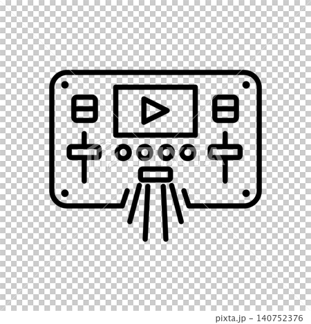 Multimedia control panel line icon with play button and audio faders for broadcasting. 140752376
