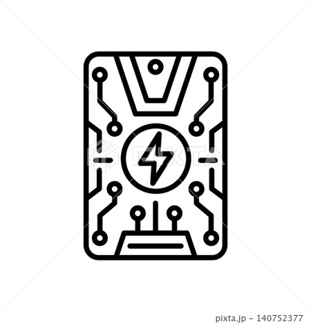 Sound card electronic circuit board line icon with energy and audio symbols. Sound card electronic circuit board line icon with energy and audio symbols. 140752377
