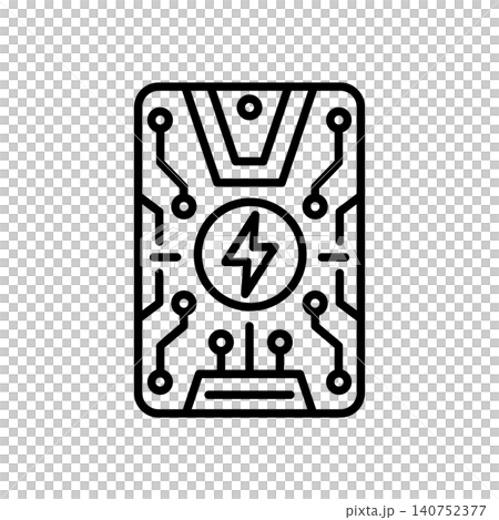 Sound card electronic circuit board line icon with energy and audio symbols. Sound card electronic circuit board line icon with energy and audio symbols. 140752377