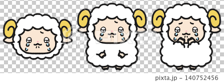 うるうるとした目で泣いている羊のイラストセット うるうるとした目で泣いている羊のイラストセット 140752456