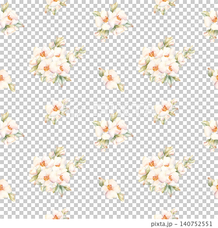 Little White Flowers Seamless Pattern Peach Apple Blossom Blooming. Watercolor hand drawn floral illustration isolated on white background home textile fresh fabric cosmetic package porcelain crockery Little White Flowers Seamless Pattern Peach Apple Blossom Blooming. Watercolor hand drawn floral illustration isolated on white background home textile fresh fabric cosmetic package porcelain crockery 140752551