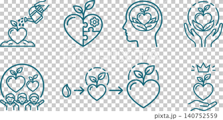 Icon set (line only) representing psychosomatic medicine, counseling, and mental care. Icon set (line only) representing psychosomatic medicine, counseling, and mental care. 140752559