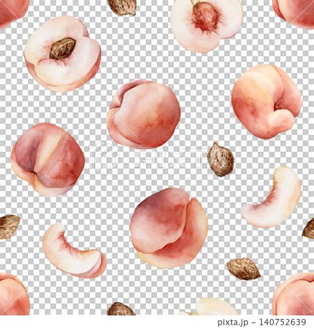 Pink Peaches Seamless Pattern Summer Juicy Ripe Fruits. Watercolor hand drawn floral food illustration isolated on white background for home kitchen textile fresh print card cosmetic package crockery Pink Peaches Seamless Pattern Summer Juicy Ripe Fruits. Watercolor hand drawn floral food illustration isolated on white background for home kitchen textile fresh print card cosmetic package crockery 140752639
