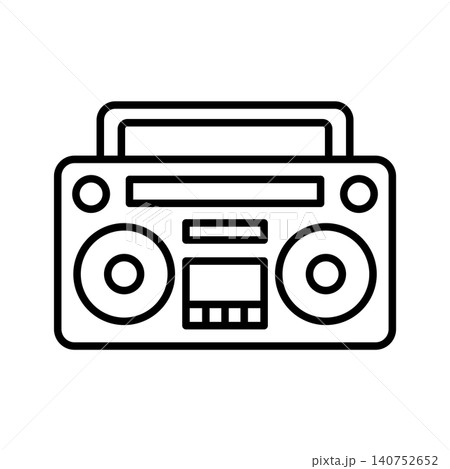 Vintage portable stereo boombox radio and cassette player line icon. 140752652