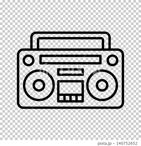 Vintage portable stereo boombox radio and cassette player line icon. 140752652