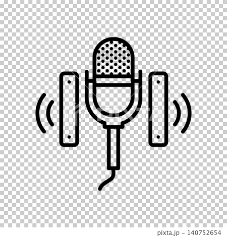 Compact desktop microphone with adjustable side stands line icon for voice recording. Compact desktop microphone with adjustable side stands line icon for voice recording. 140752654