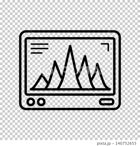 Electronic audio spectrum analyzer monitor screen displaying sound frequency graphs. Electronic audio spectrum analyzer monitor screen displaying sound frequency graphs. 140752655